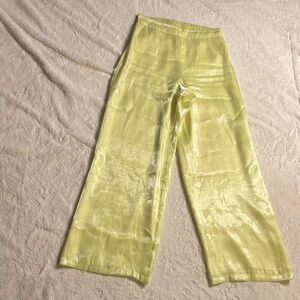 EUC Sheer Yellow Wide-Leg Pants shimmer shiny XS